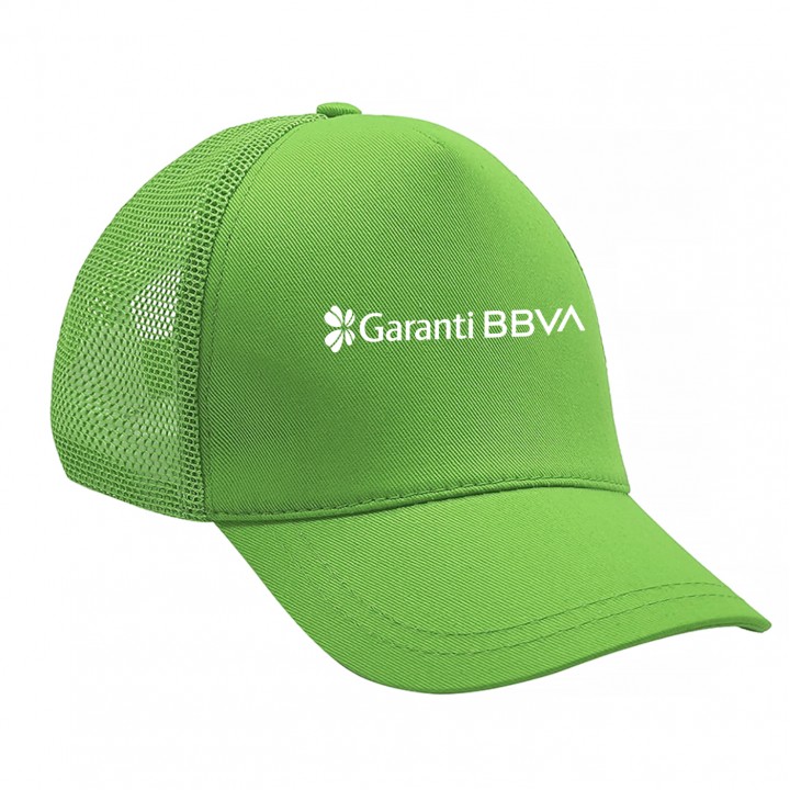 Yeşil Pamuk Gabardin 5 Panel Fresh Mesh Fileli Promosyon Şapkası